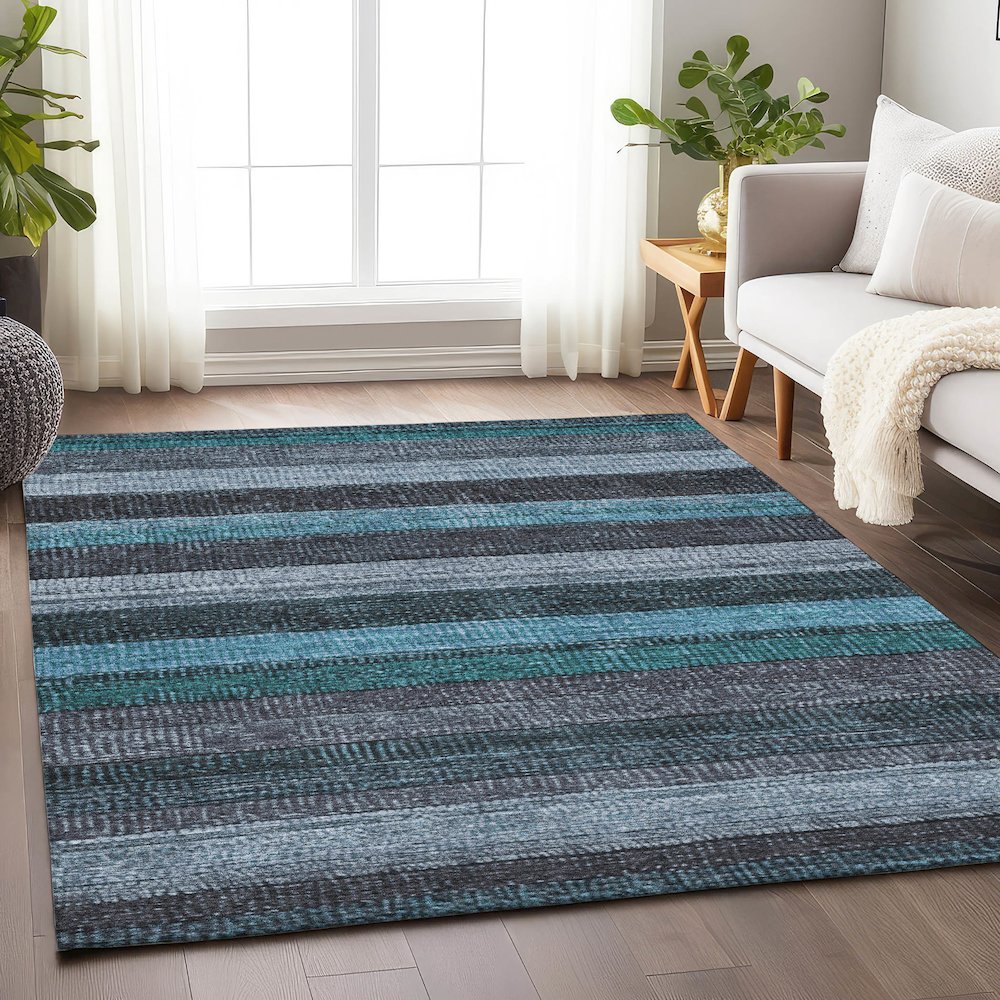 Machine Washable Indoor/Outdoor Chantille Teal 10' x 14' Rug. Picture 5