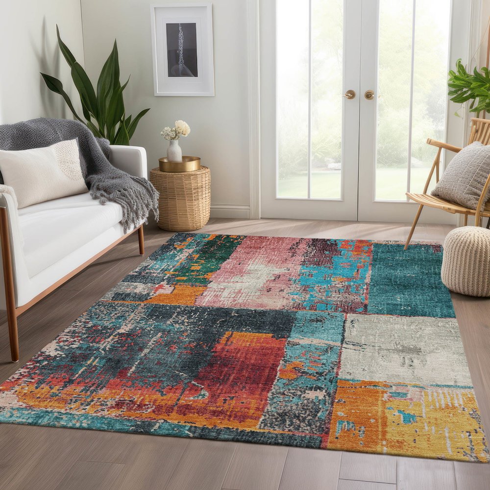 Machine Washable Indoor/Outdoor Chantille Teal 10' x 14' Rug. Picture 6