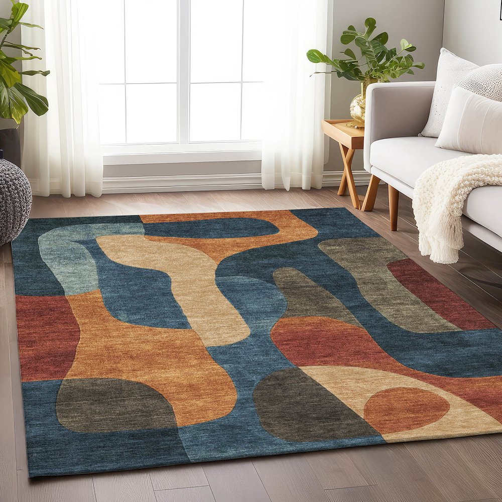Machine Washable Indoor/Outdoor Chantille Navy 10' x 14' Rug. Picture 5