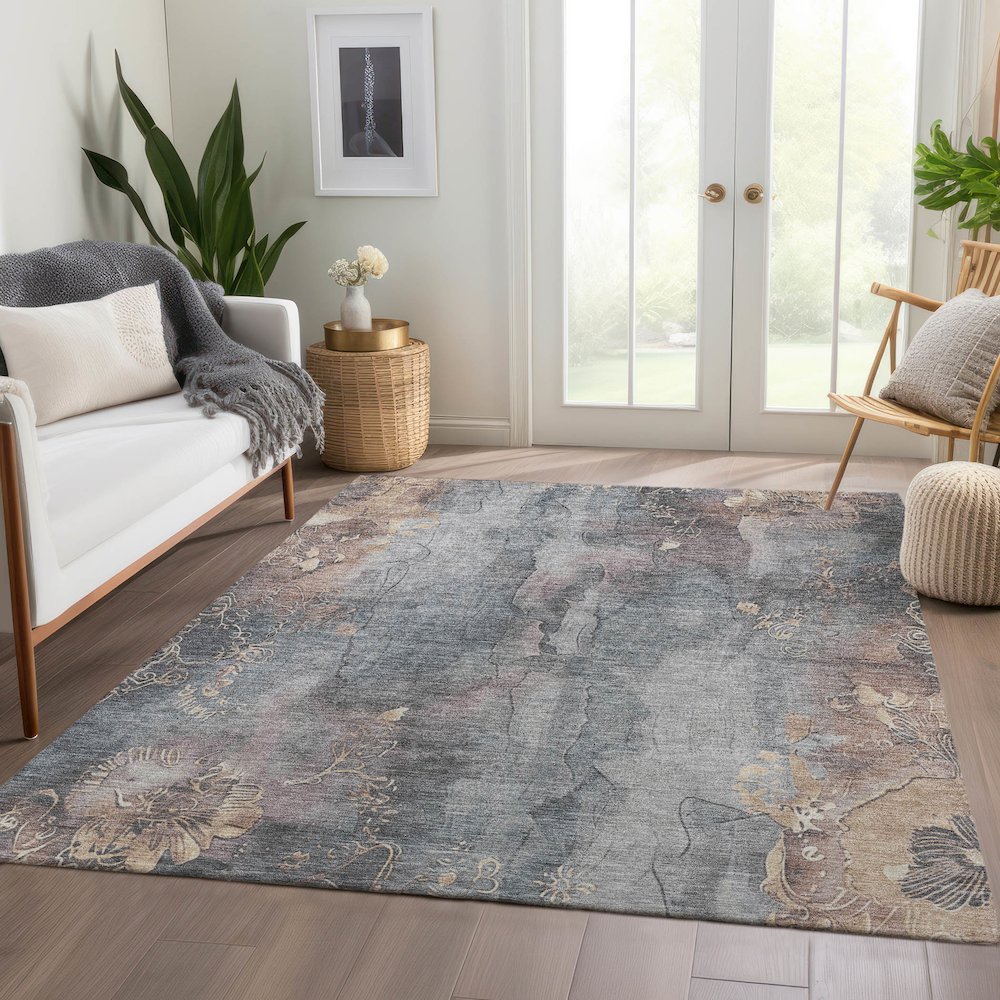 Machine Washable Indoor/Outdoor Chantille Gray 10' x 14' Rug. Picture 6