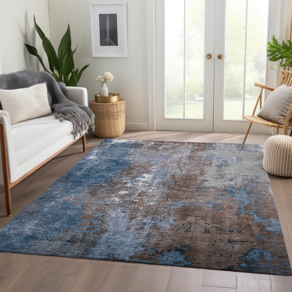 Machine Washable Indoor/Outdoor Chantille Coffee 10' x 14' Rug. Picture 6