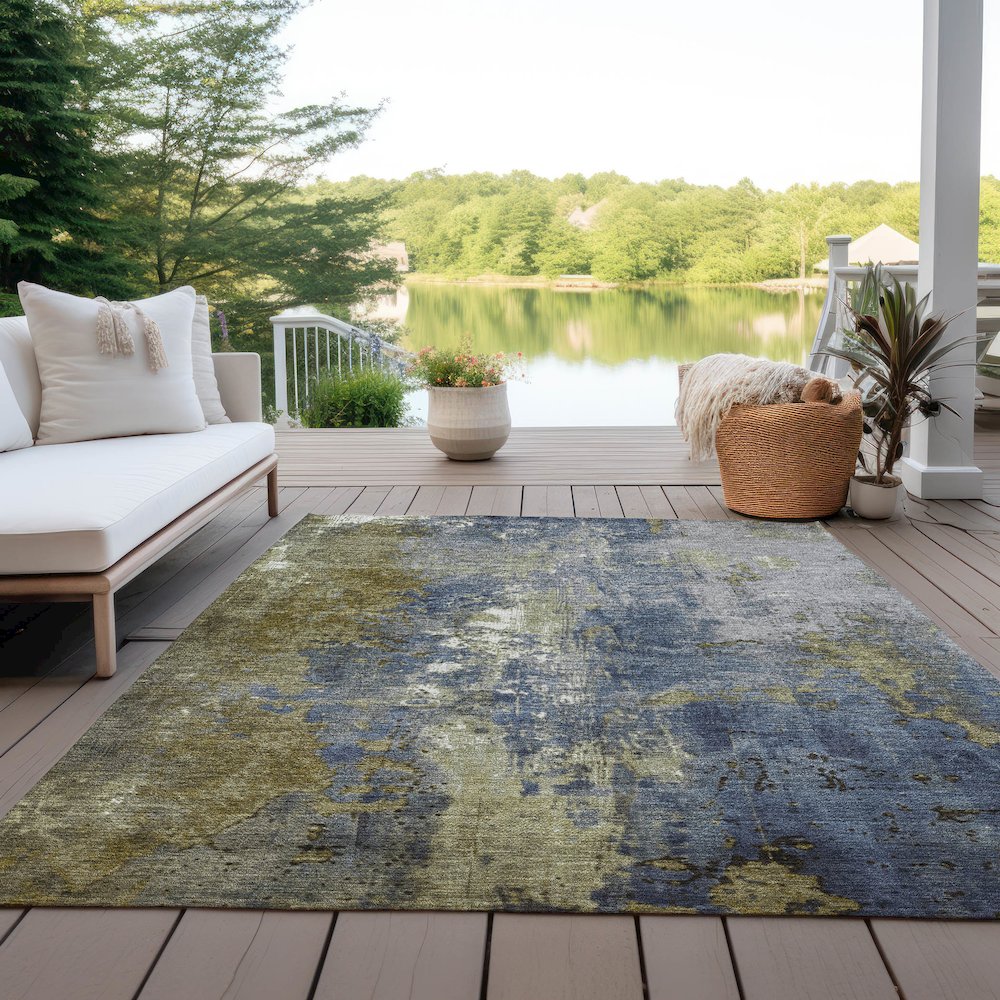 Machine Washable Indoor/Outdoor Chantille Khaki 10' x 14' Rug. Picture 7