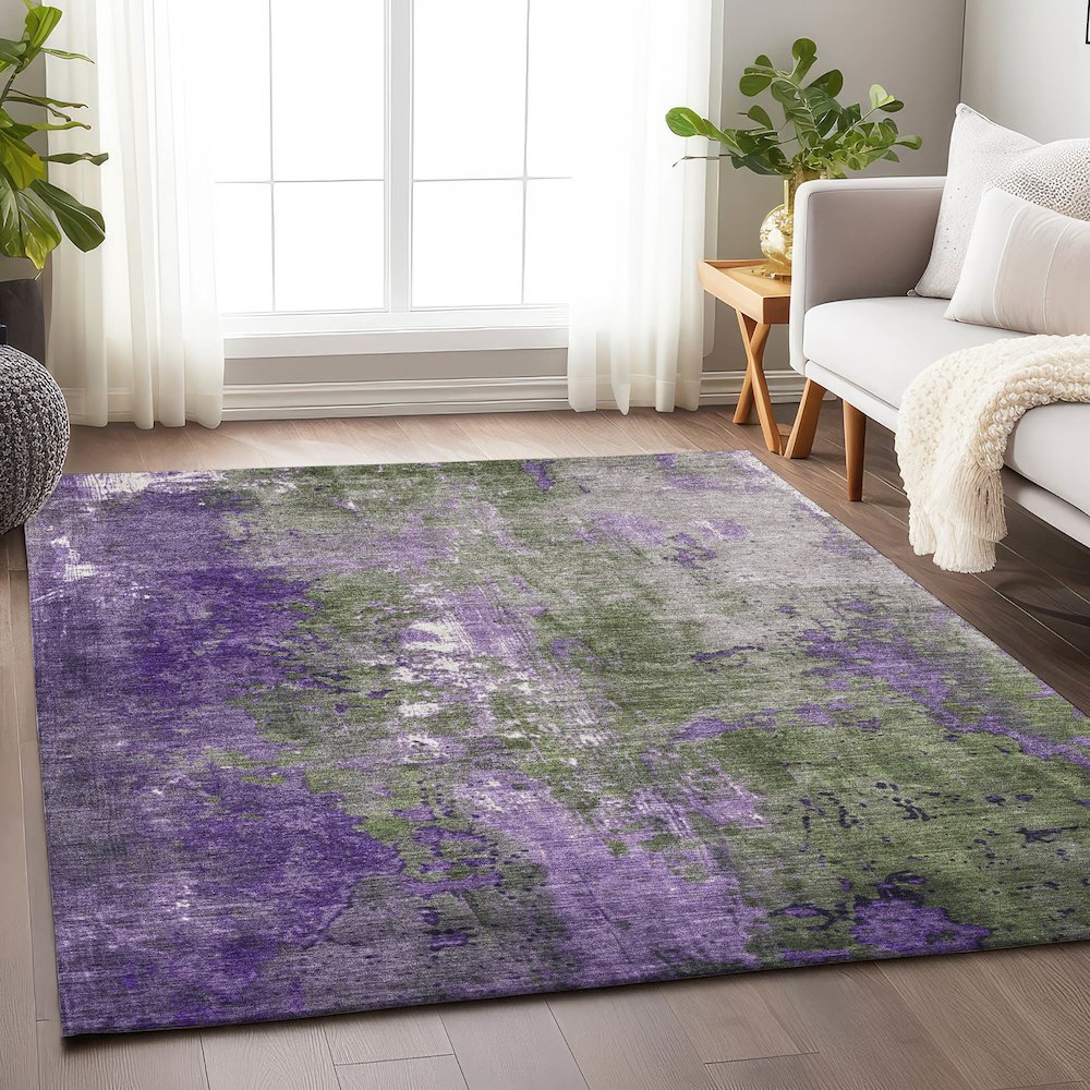 Machine Washable Indoor/Outdoor Chantille Olive 10' x 14' Rug. Picture 5