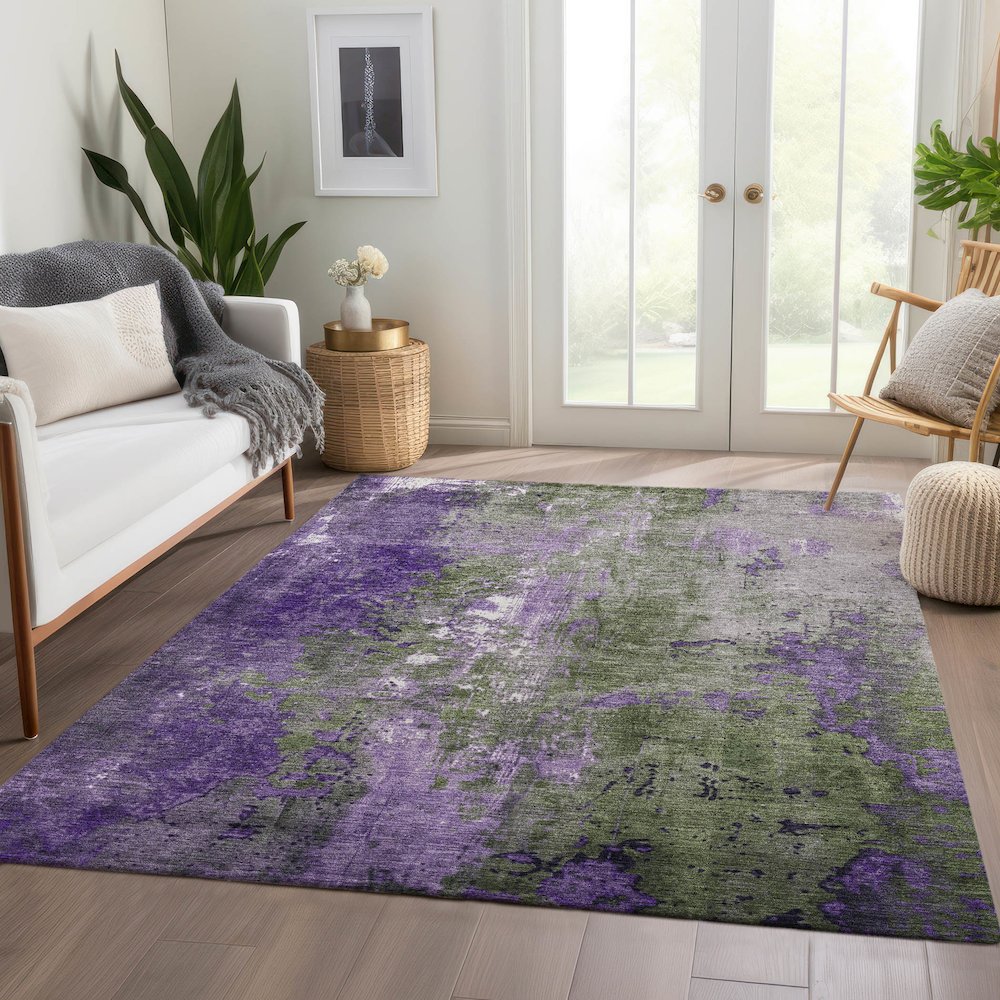 Machine Washable Indoor/Outdoor Chantille Olive 10' x 14' Rug. Picture 6