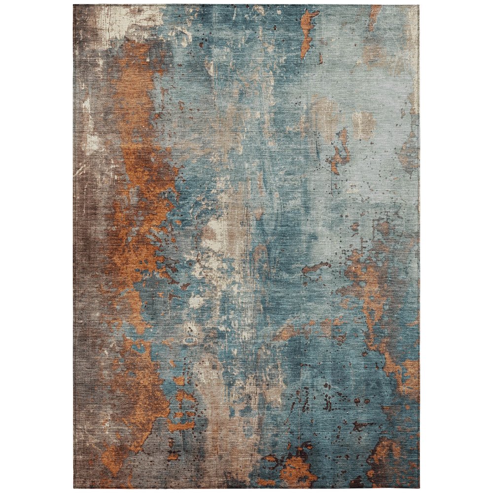 Machine Washable Indoor/Outdoor Chantille Teal 10' x 14' Rug. Picture 1