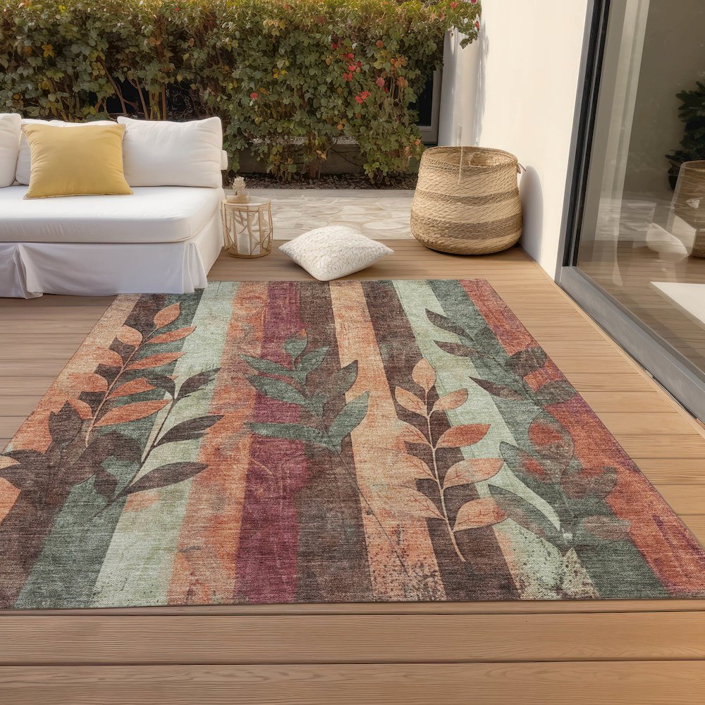 Machine Washable Indoor/Outdoor Chantille Terracotta 10' x 14' Rug. Picture 8