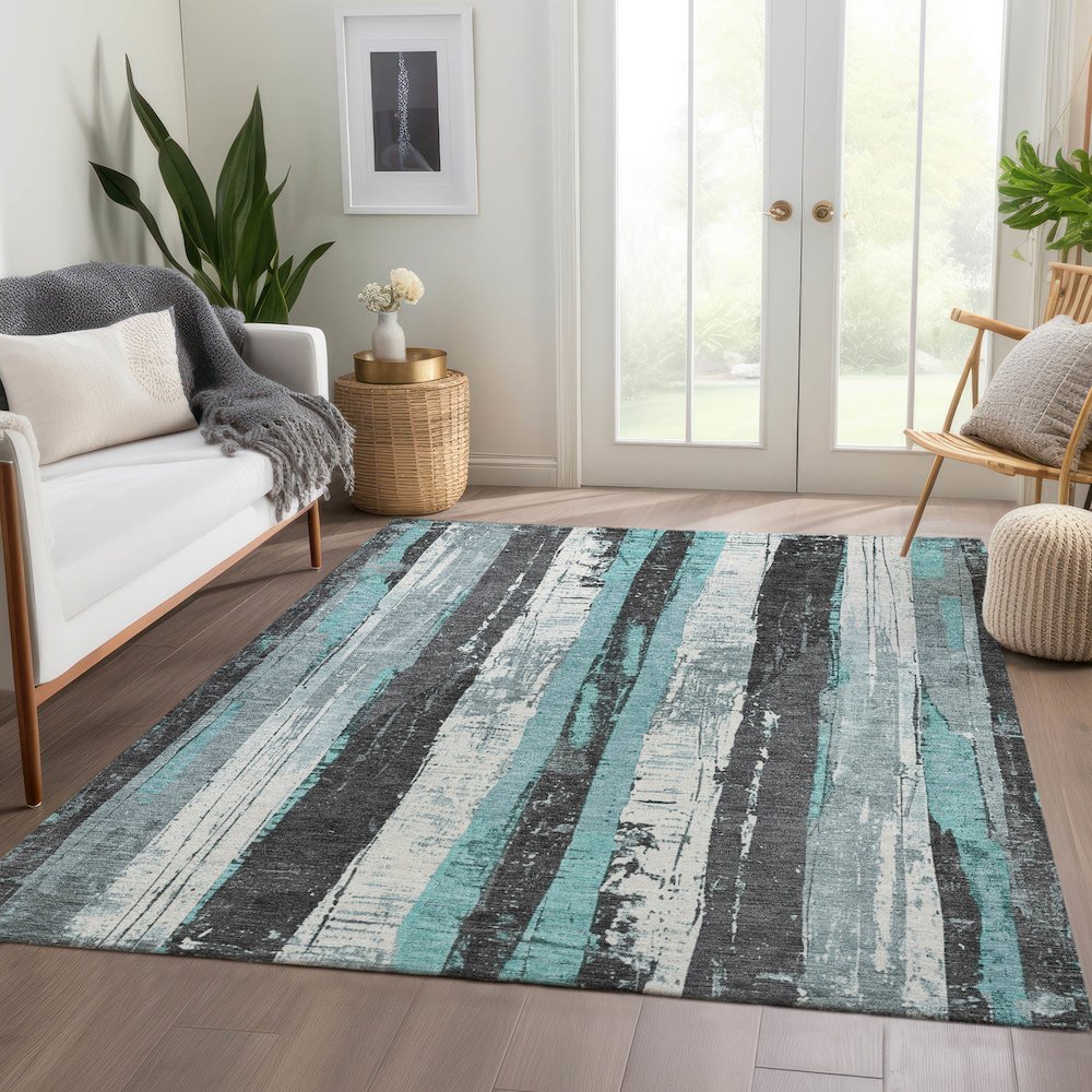 Machine Washable Indoor/Outdoor Chantille Teal 10' x 14' Rug. Picture 6