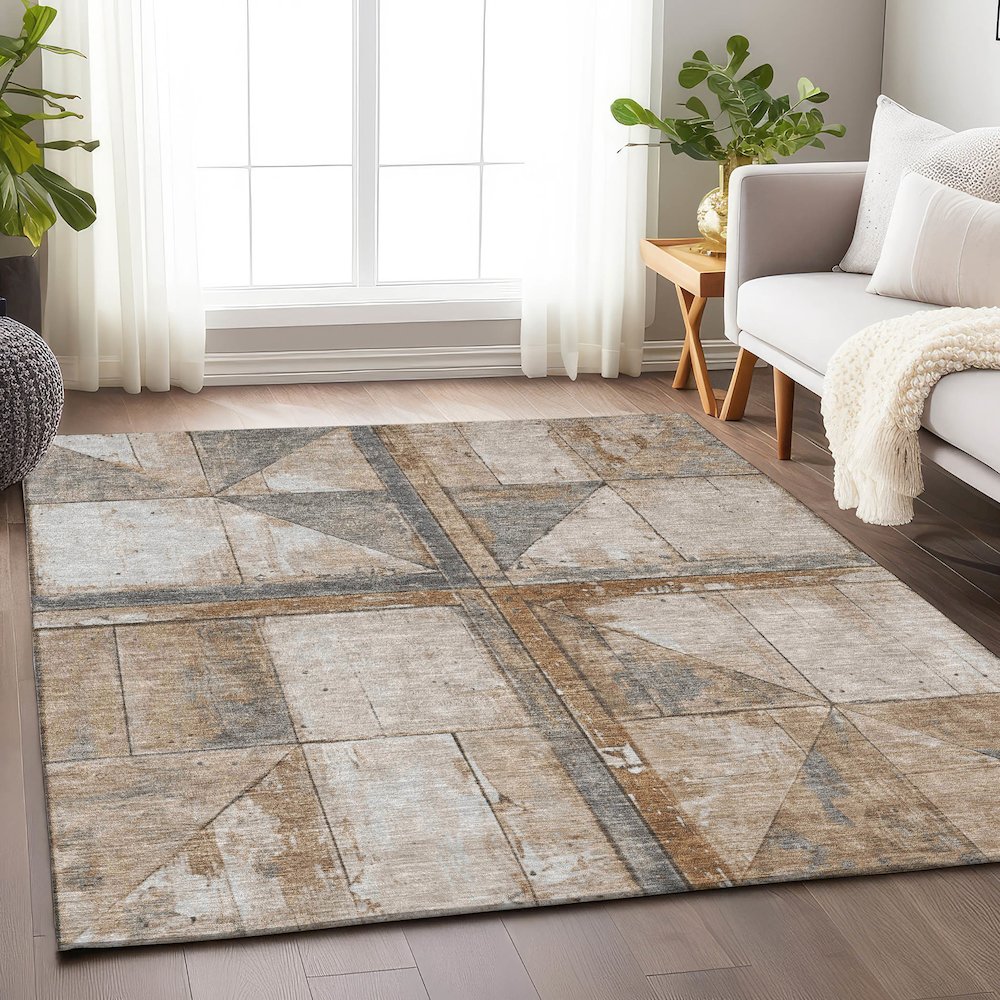 Machine Washable Indoor/Outdoor Chantille Copper 10' x 14' Rug. Picture 5
