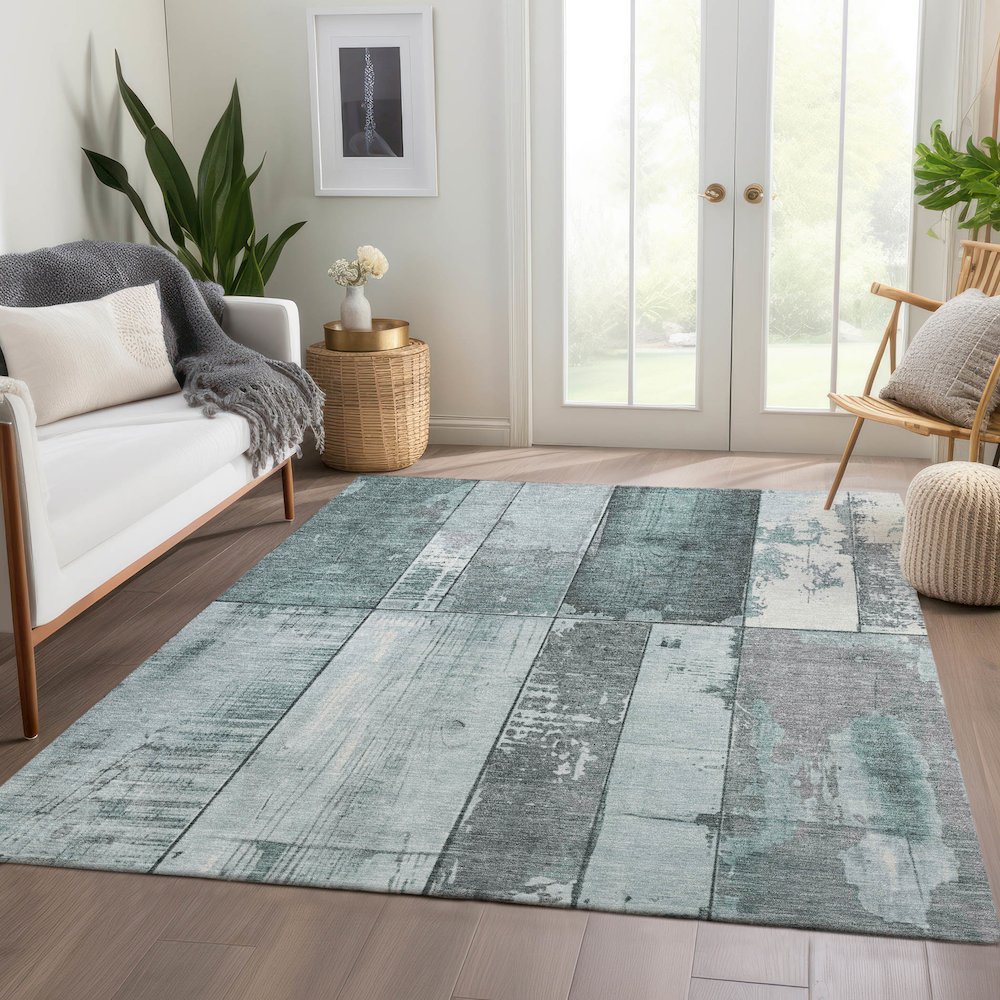 Machine Washable Indoor/Outdoor Chantille Seafoam 10' x 14' Rug. Picture 6