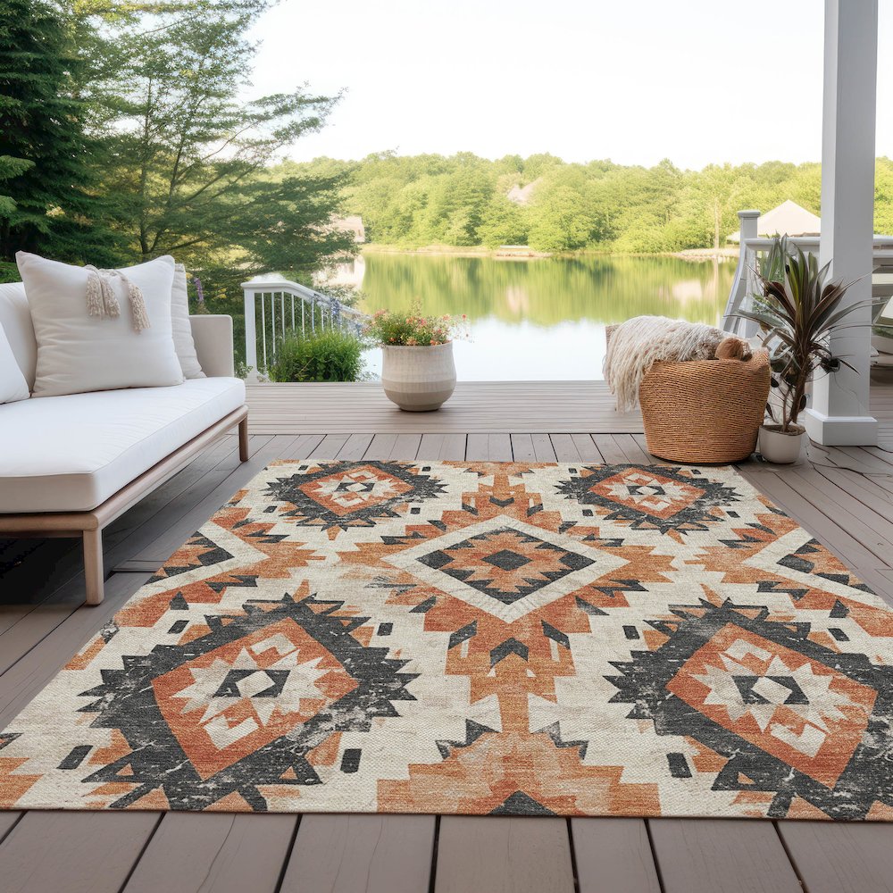 Machine Washable Indoor/Outdoor Chantille Terracotta 10' x 14' Rug. Picture 7