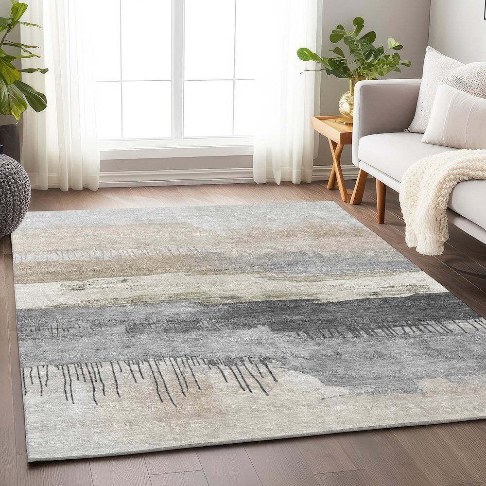 Machine Washable Indoor/Outdoor Chantille Ivory 10' x 14' Rug. Picture 5