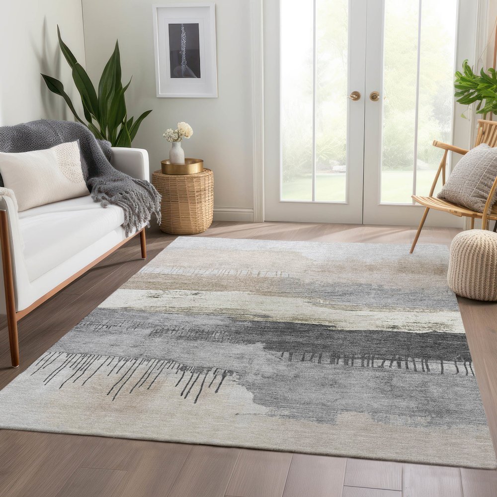 Machine Washable Indoor/Outdoor Chantille Ivory 10' x 14' Rug. Picture 6