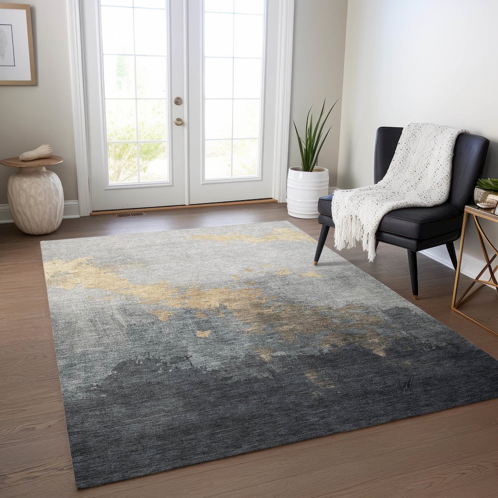 Machine Washable Indoor/Outdoor Chantille Gold 10' x 14' Rug. Picture 5