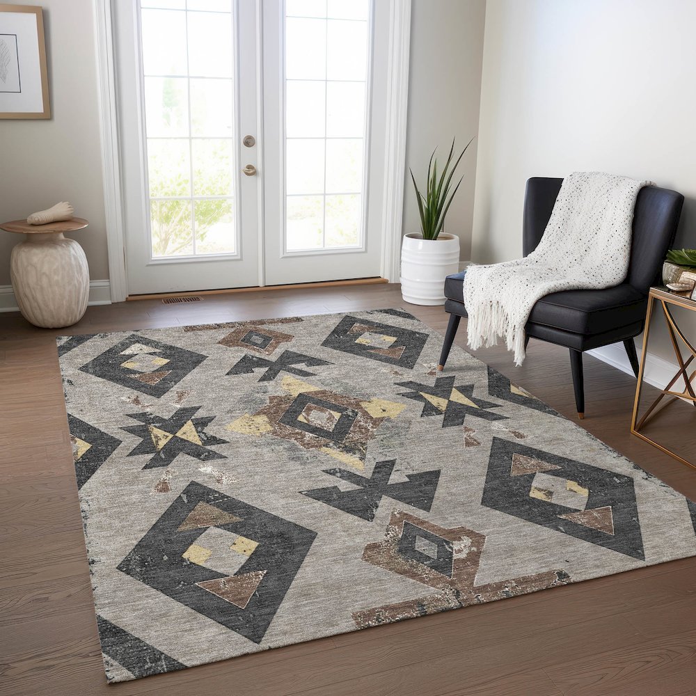 Machine Washable Indoor/Outdoor Chantille Taupe 10' x 14' Rug. Picture 5