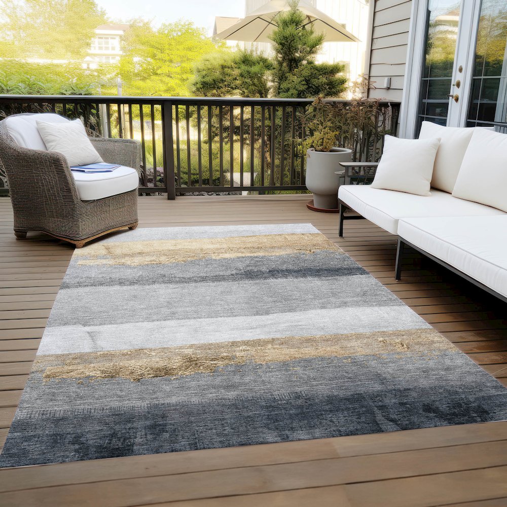 Machine Washable Indoor/Outdoor Chantille Gold 10' x 14' Rug. Picture 8