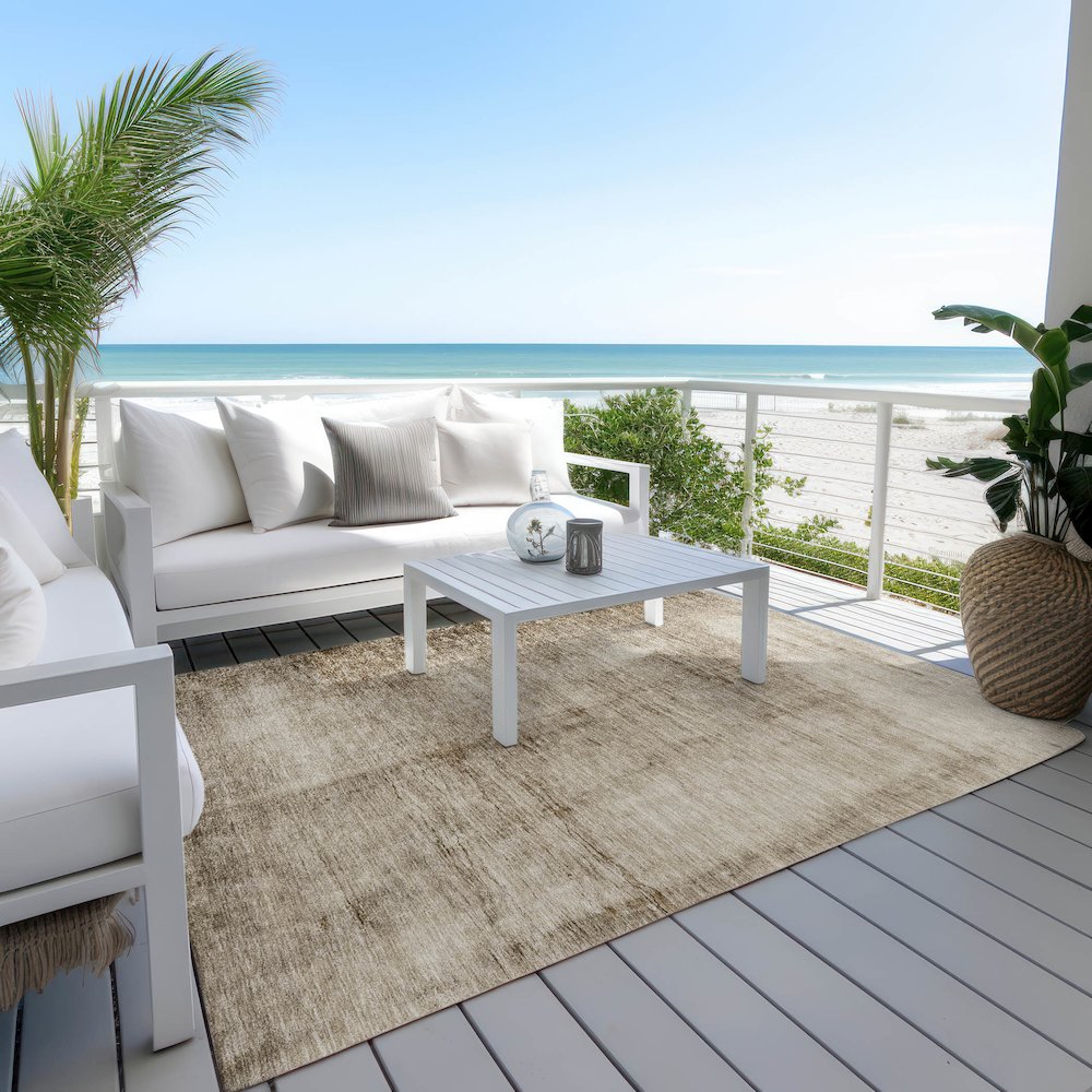 Machine Washable Indoor/Outdoor Chantille Beige 10' x 14' Rug. Picture 7