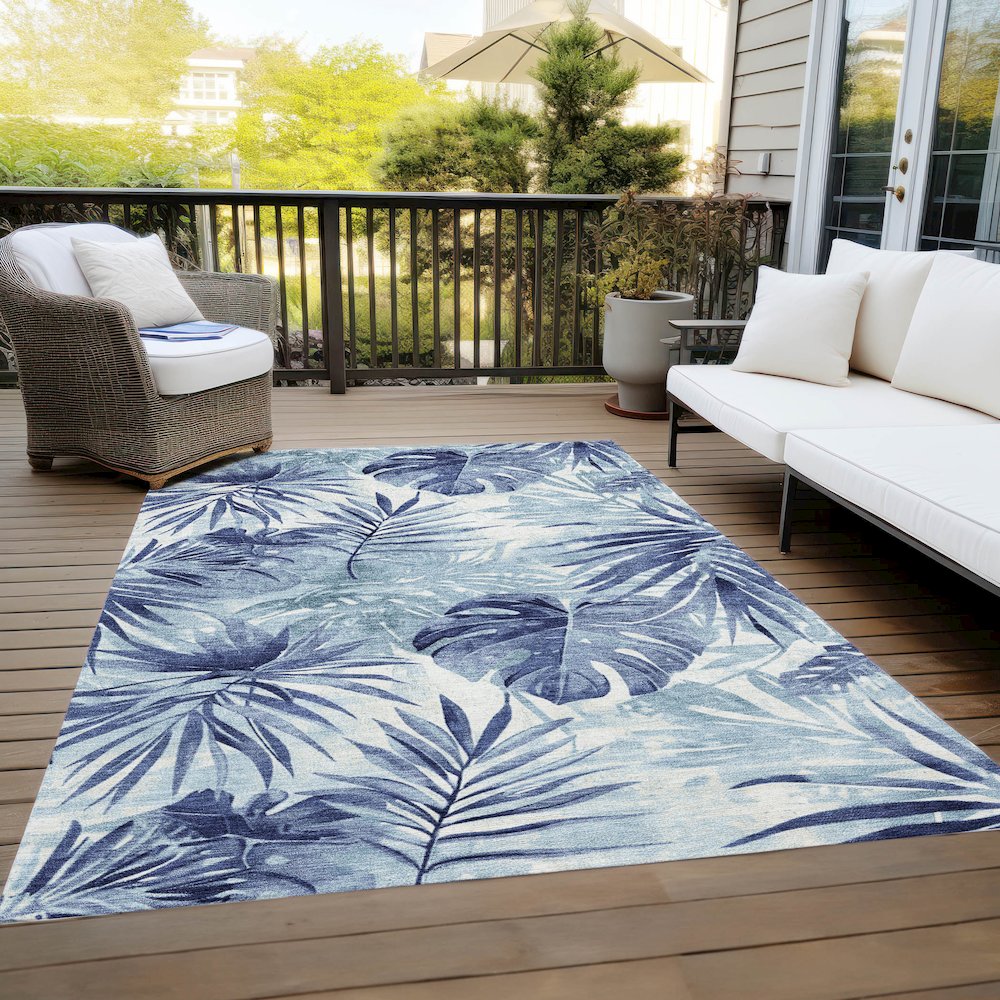 Machine Washable Indoor/Outdoor Chantille Blue 10' x 14' Rug. Picture 8