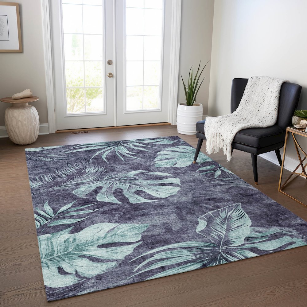 Machine Washable Indoor/Outdoor Chantille Blue 10' x 14' Rug. Picture 5