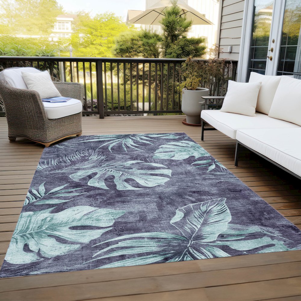 Machine Washable Indoor/Outdoor Chantille Blue 10' x 14' Rug. Picture 8