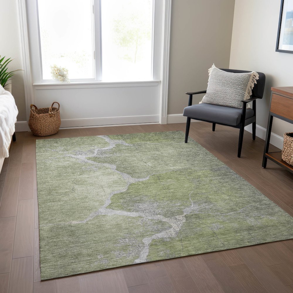 Machine Washable Indoor/Outdoor Chantille Green 10' x 14' Rug. Picture 6