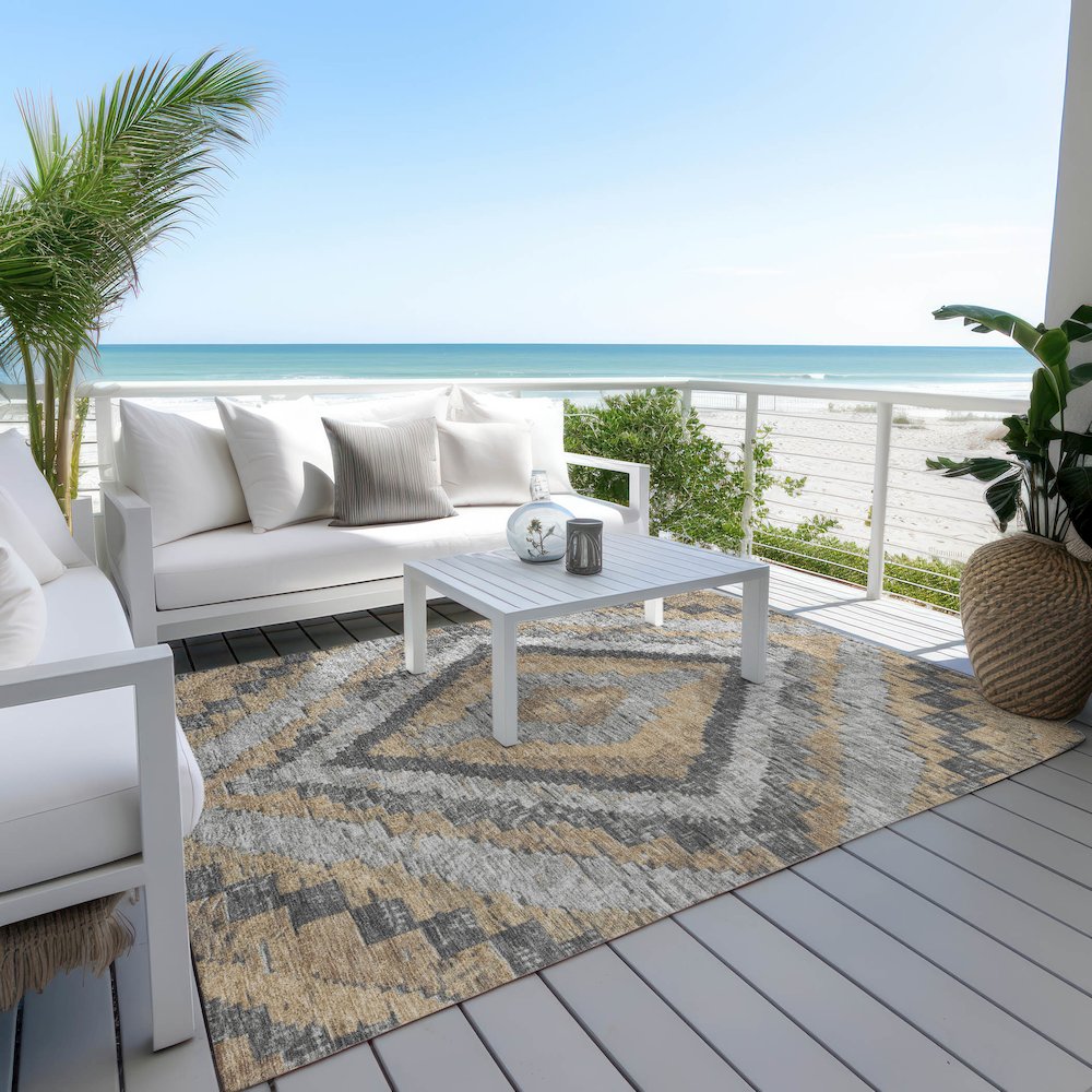 Machine Washable Indoor/Outdoor Chantille Khaki 10' x 14' Rug. Picture 7