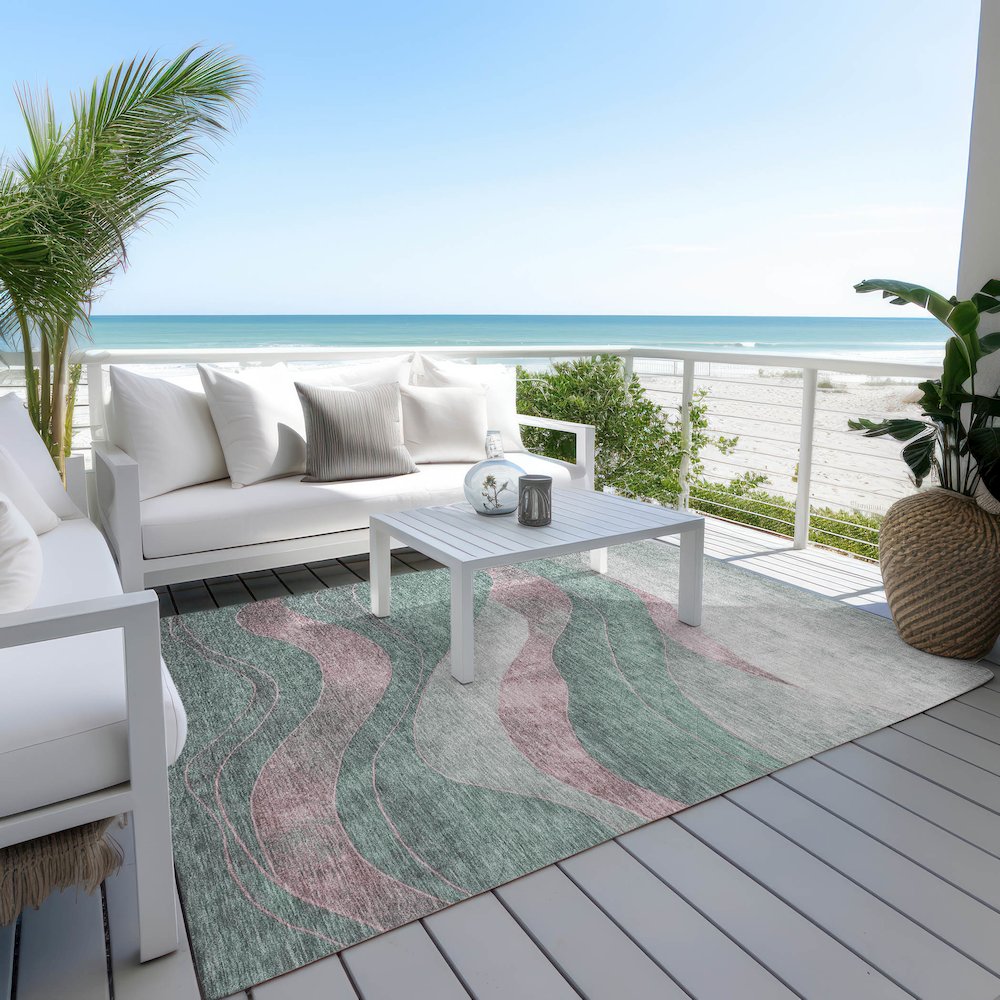 Machine Washable Indoor/Outdoor Chantille Sage 10' x 14' Rug. Picture 7