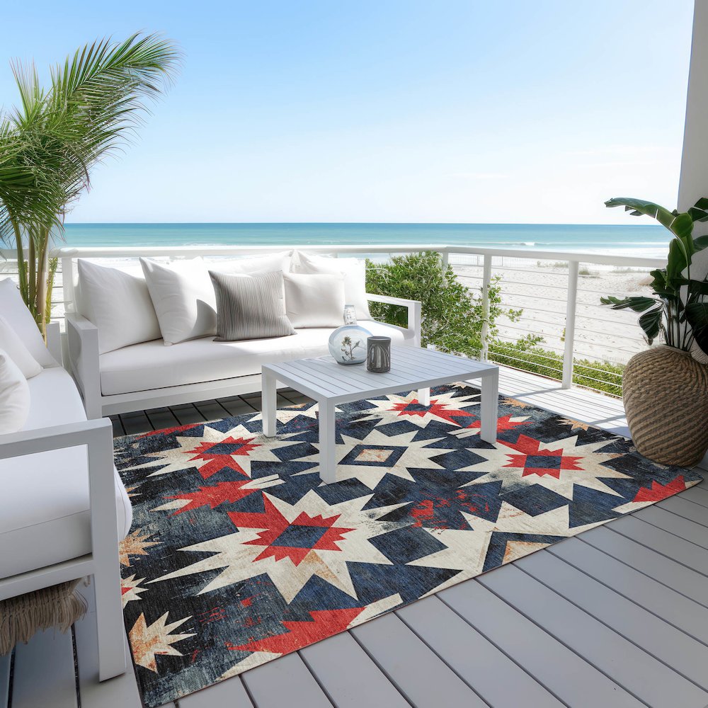Machine Washable Indoor/Outdoor Chantille Navy 10' x 14' Rug. Picture 7