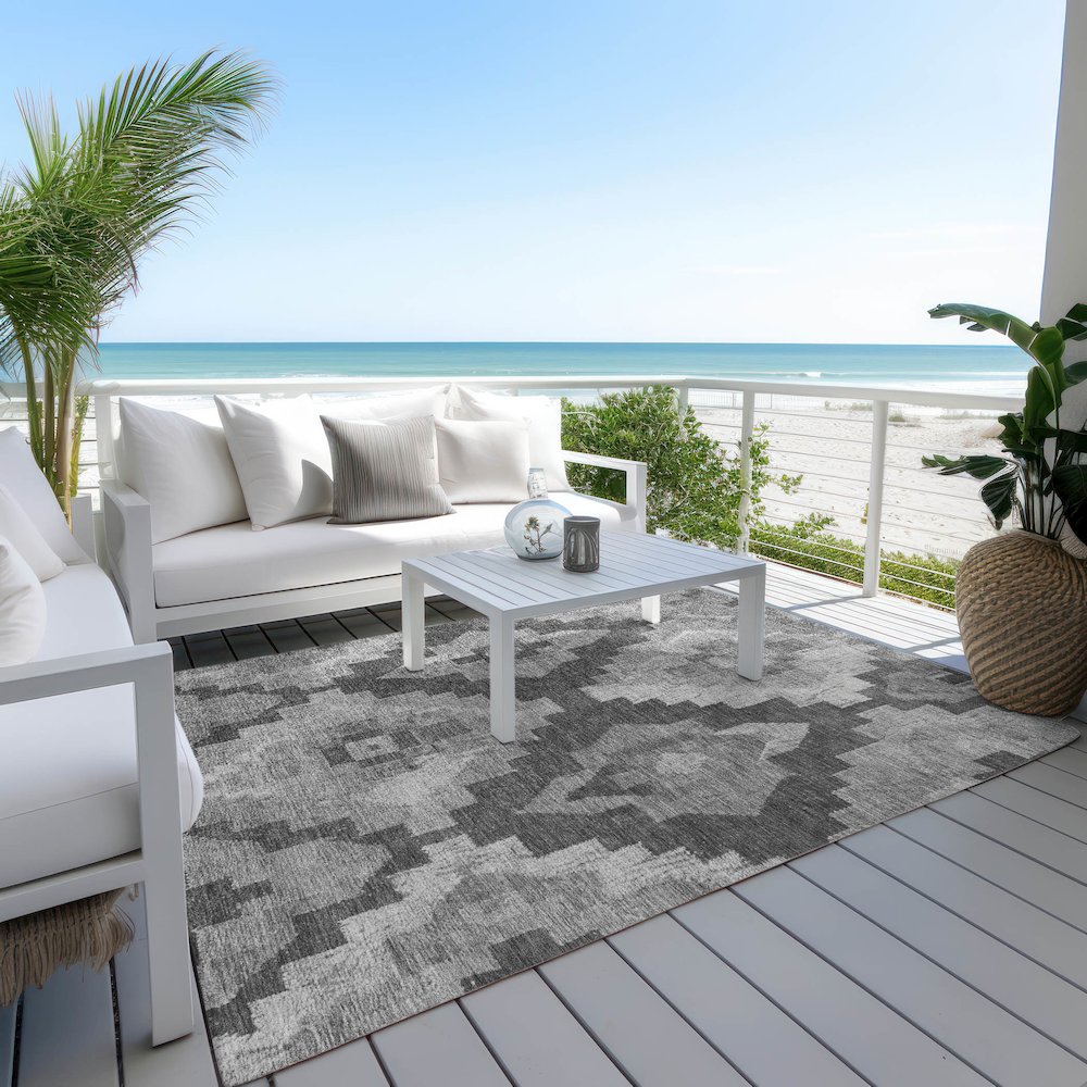 Machine Washable Indoor/Outdoor Chantille Gray 10' x 14' Rug. Picture 7