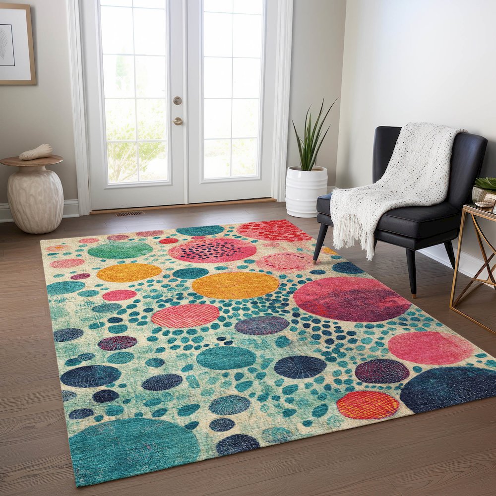 Machine Washable Indoor/Outdoor Chantille Teal 10' x 14' Rug. Picture 5