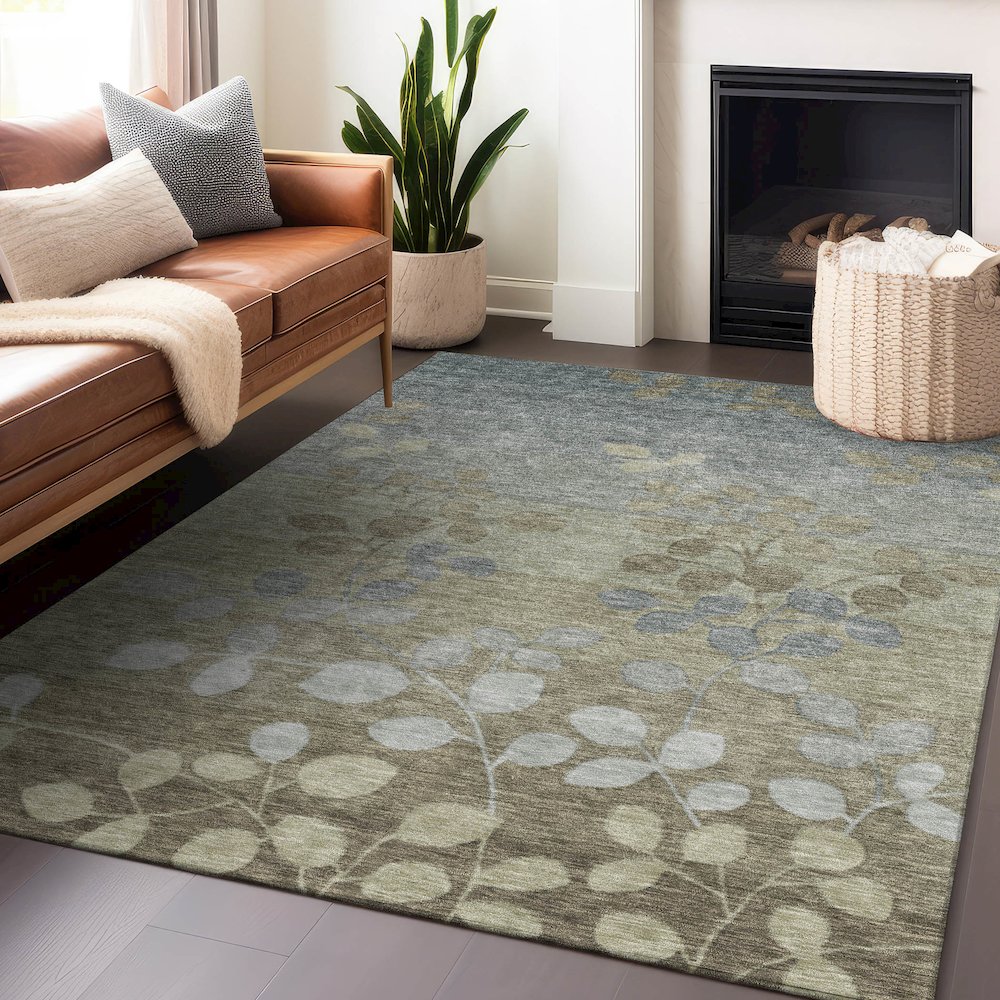 Machine Washable Indoor/Outdoor Chantille Khaki 10' x 14' Rug. Picture 5