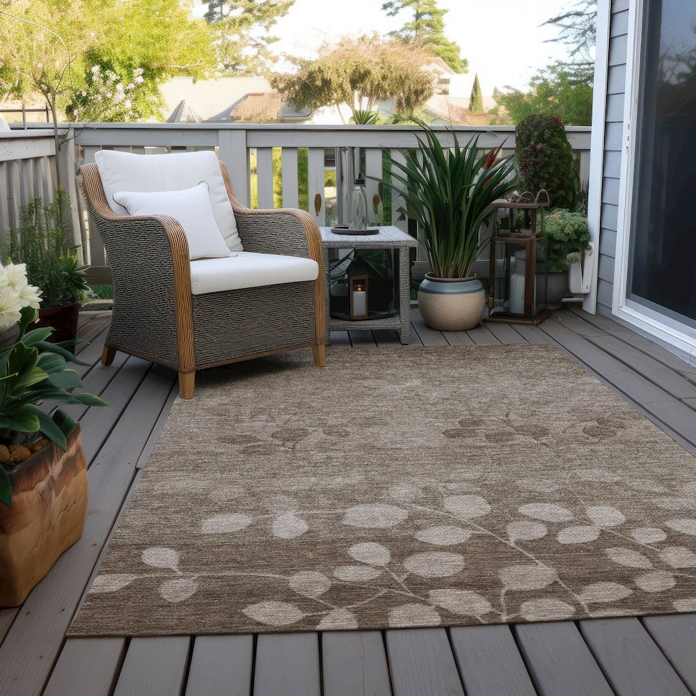 Machine Washable Indoor/Outdoor Chantille Taupe 10' x 14' Rug. Picture 7