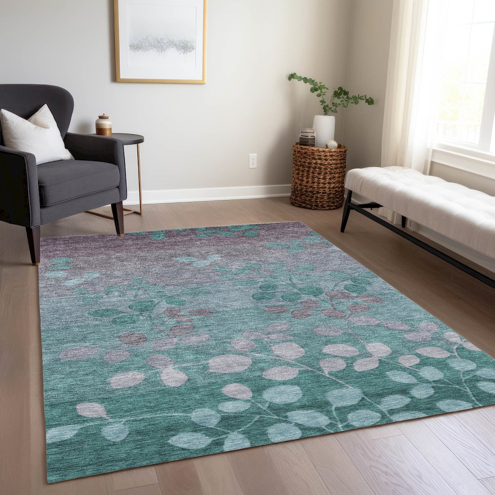Machine Washable Indoor/Outdoor Chantille Teal 10' x 14' Rug. Picture 6