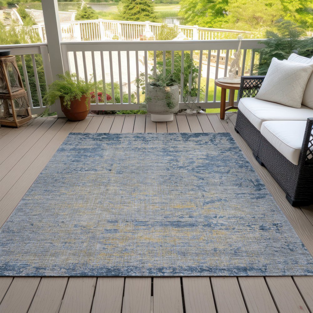 Machine Washable Indoor/Outdoor Chantille Navy 10' x 14' Rug. Picture 8