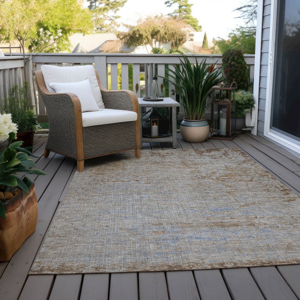 Machine Washable Indoor/Outdoor Chantille Taupe 10' x 14' Rug. Picture 7