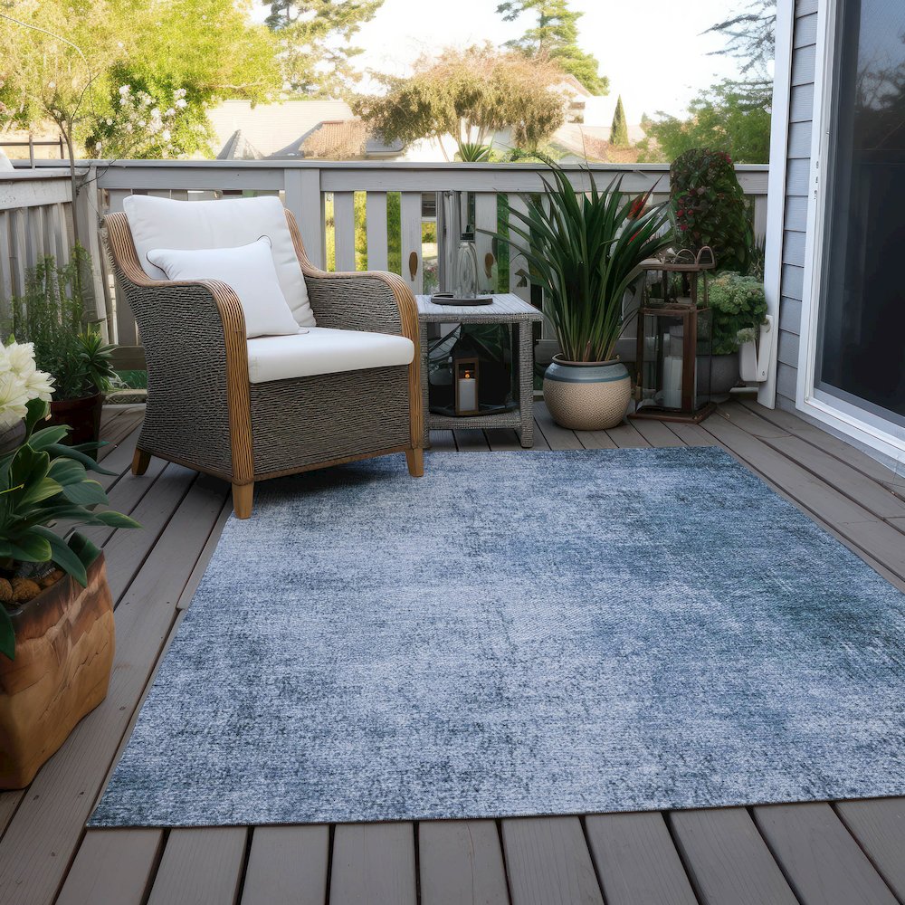 Machine Washable Indoor/Outdoor Chantille Blue 10' x 14' Rug. Picture 7