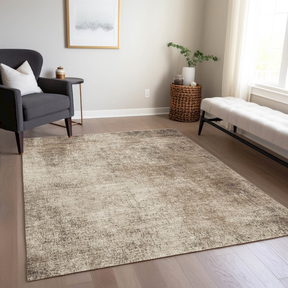 Machine Washable Indoor/Outdoor Chantille Taupe 10' x 14' Rug. Picture 6