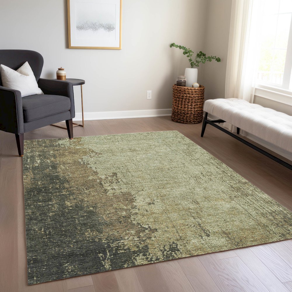 Machine Washable Indoor/Outdoor Chantille Olive 10' x 14' Rug. Picture 6