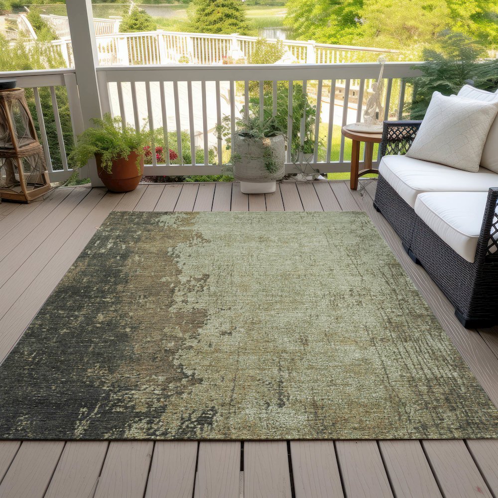 Machine Washable Indoor/Outdoor Chantille Olive 10' x 14' Rug. Picture 8