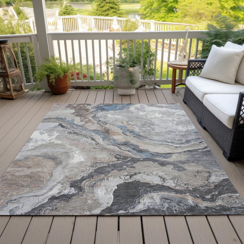 Machine Washable Indoor/Outdoor Chantille Taupe 10' x 14' Rug. Picture 8