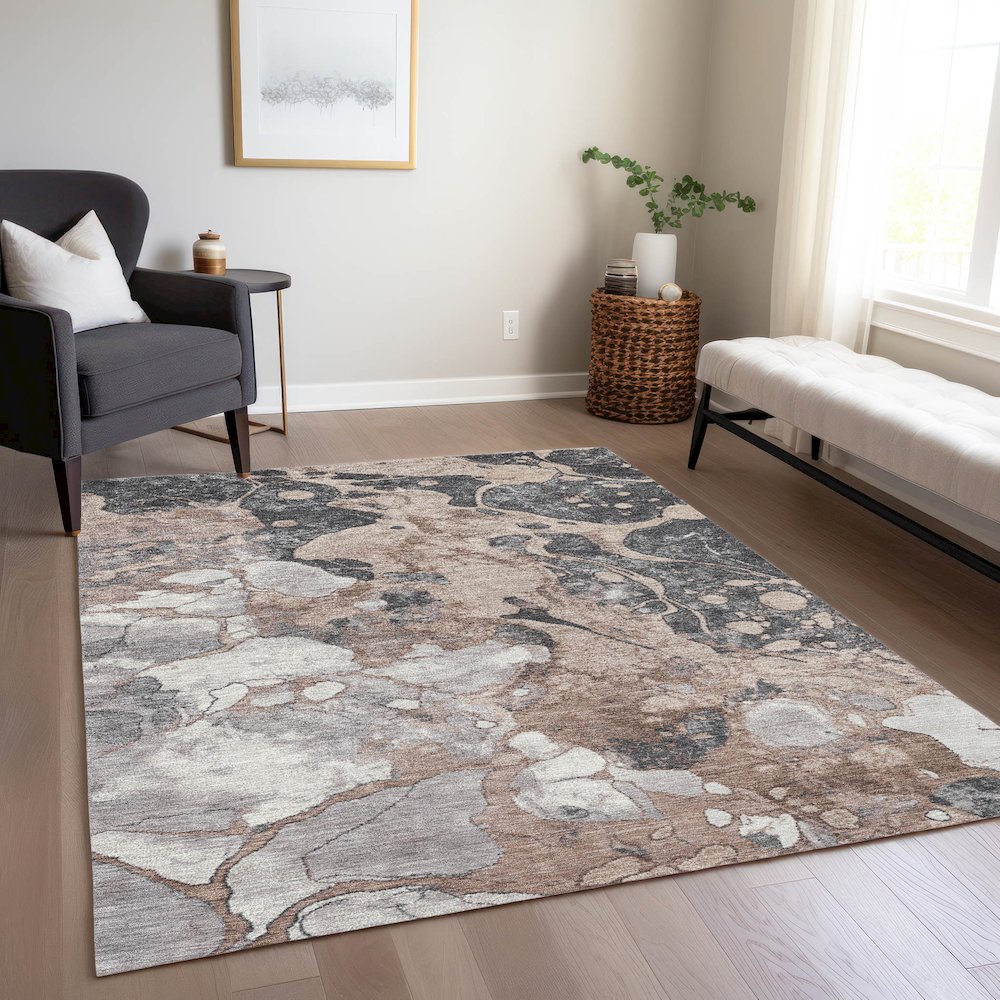 Machine Washable Indoor/Outdoor Chantille Mocha 10' x 14' Rug. Picture 6