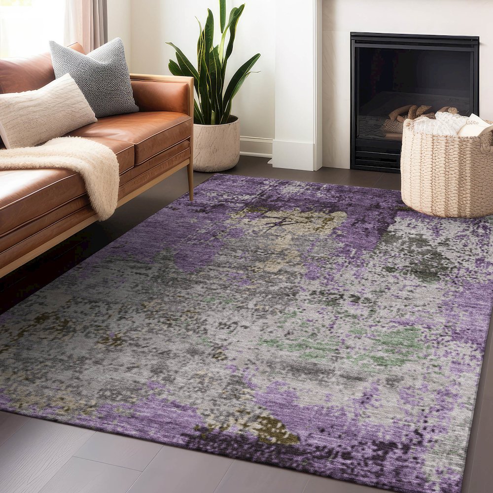 Machine Washable Indoor/Outdoor Chantille Lavender 10' x 14' Rug. Picture 5