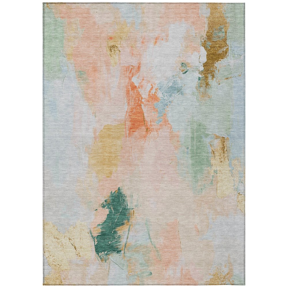 Machine Washable Indoor/Outdoor Chantille Peach 10' x 14' Rug. Picture 1