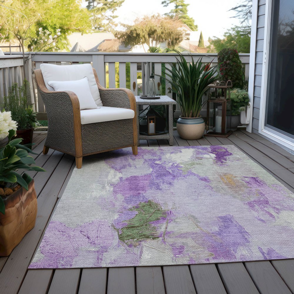 Machine Washable Indoor/Outdoor Chantille Purple 10' x 14' Rug. Picture 7