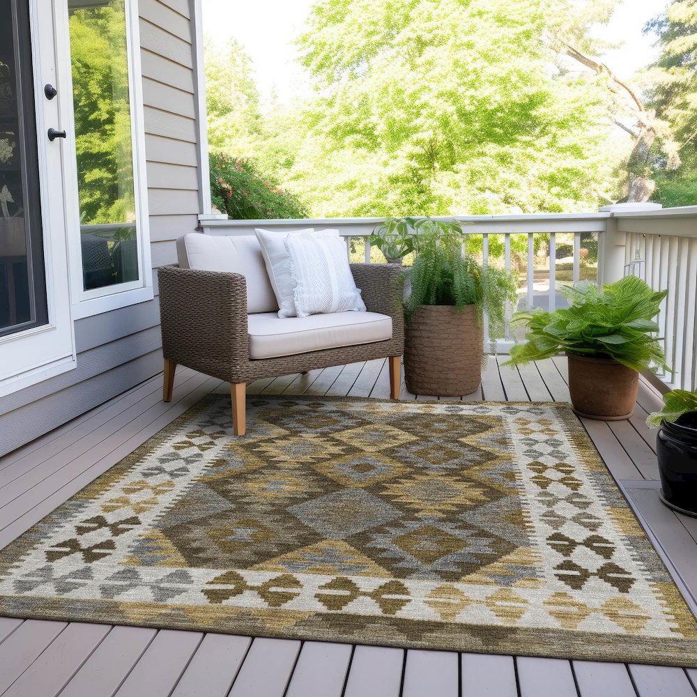 Machine Washable Indoor/Outdoor Chantille Brown 10' x 14' Rug. Picture 8