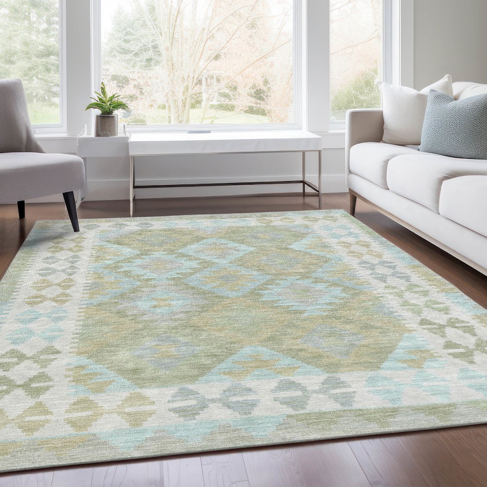 Machine Washable Indoor/Outdoor Chantille Sage 10' x 14' Rug. Picture 6
