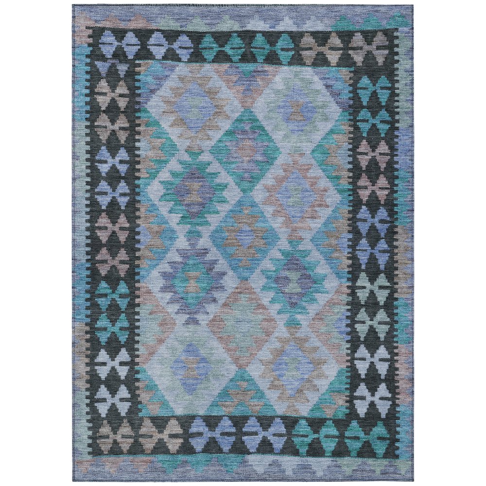 Machine Washable Indoor/Outdoor Chantille Teal 10' x 14' Rug. Picture 1