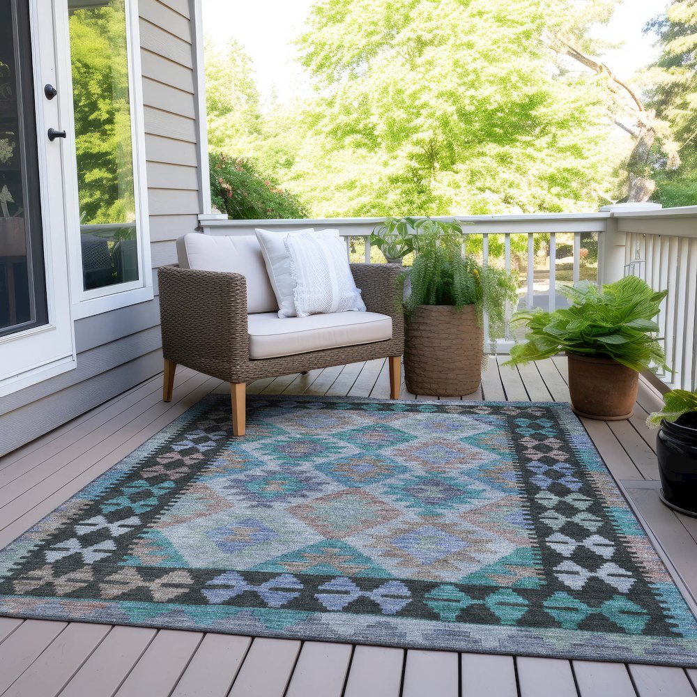 Machine Washable Indoor/Outdoor Chantille Teal 10' x 14' Rug. Picture 8