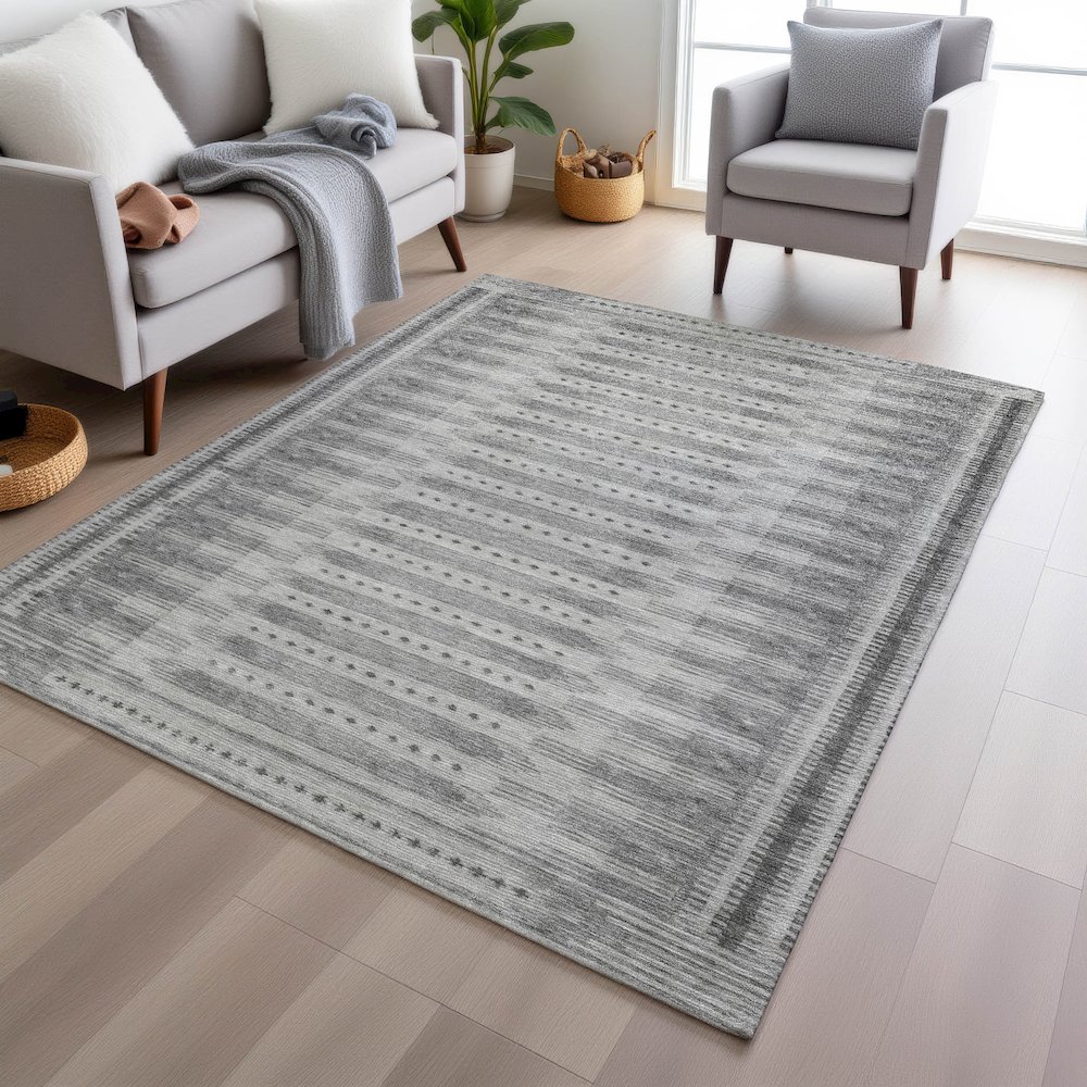 Machine Washable Indoor/Outdoor Chantille Gray 10' x 14' Rug. Picture 5