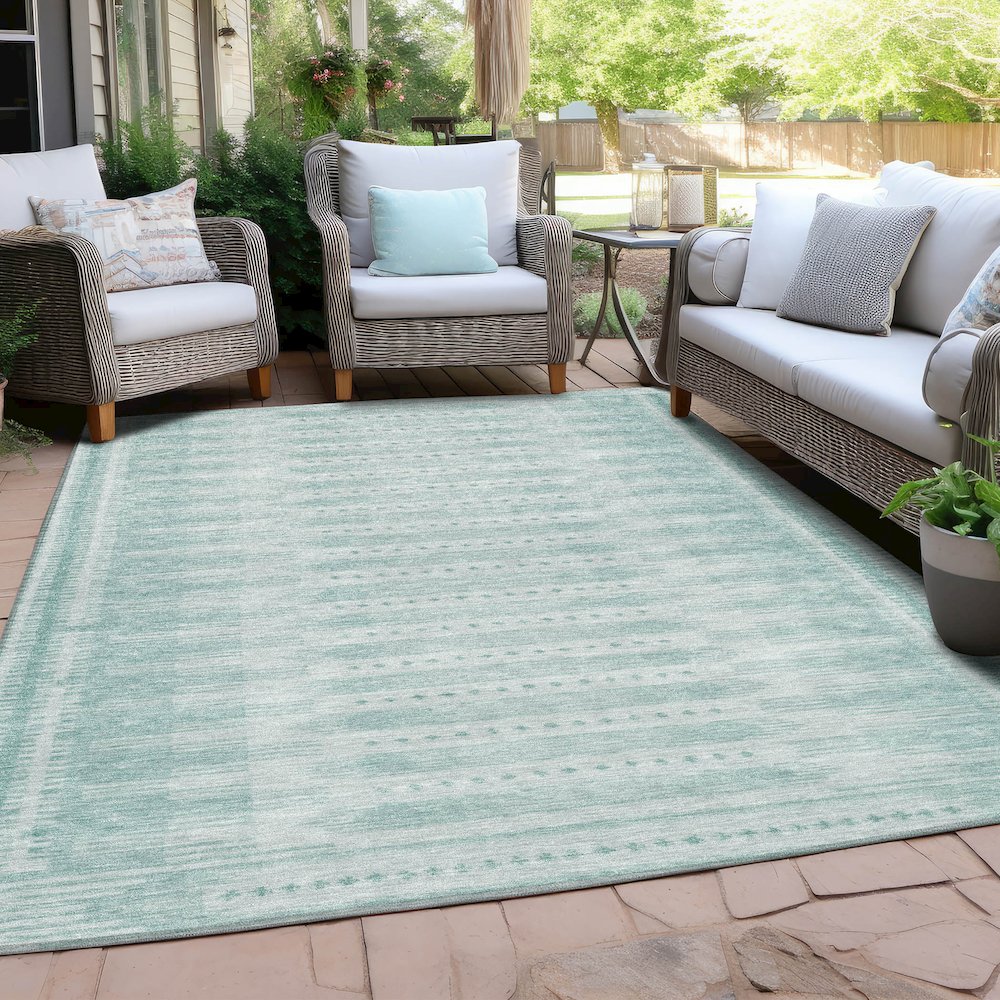 Machine Washable Indoor/Outdoor Chantille Turquoise 10' x 14' Rug. Picture 7