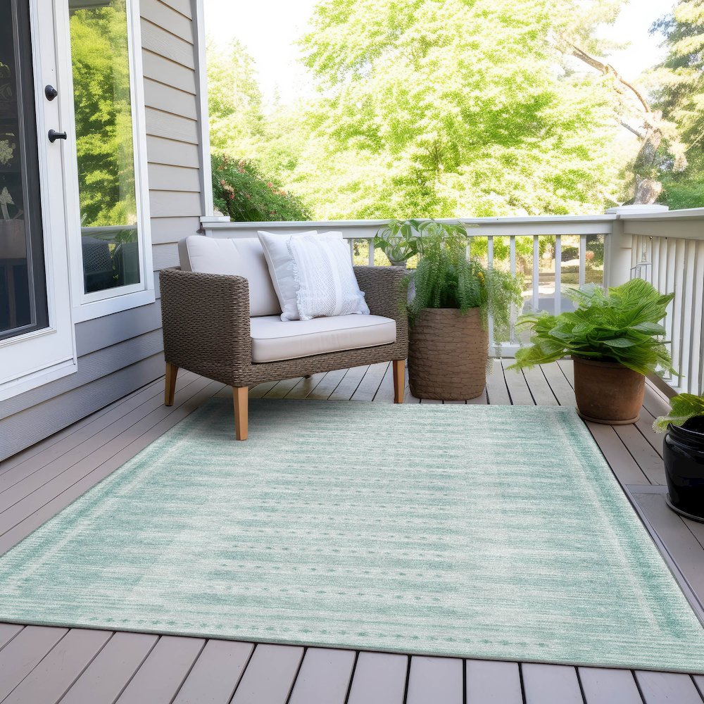 Machine Washable Indoor/Outdoor Chantille Turquoise 10' x 14' Rug. Picture 8